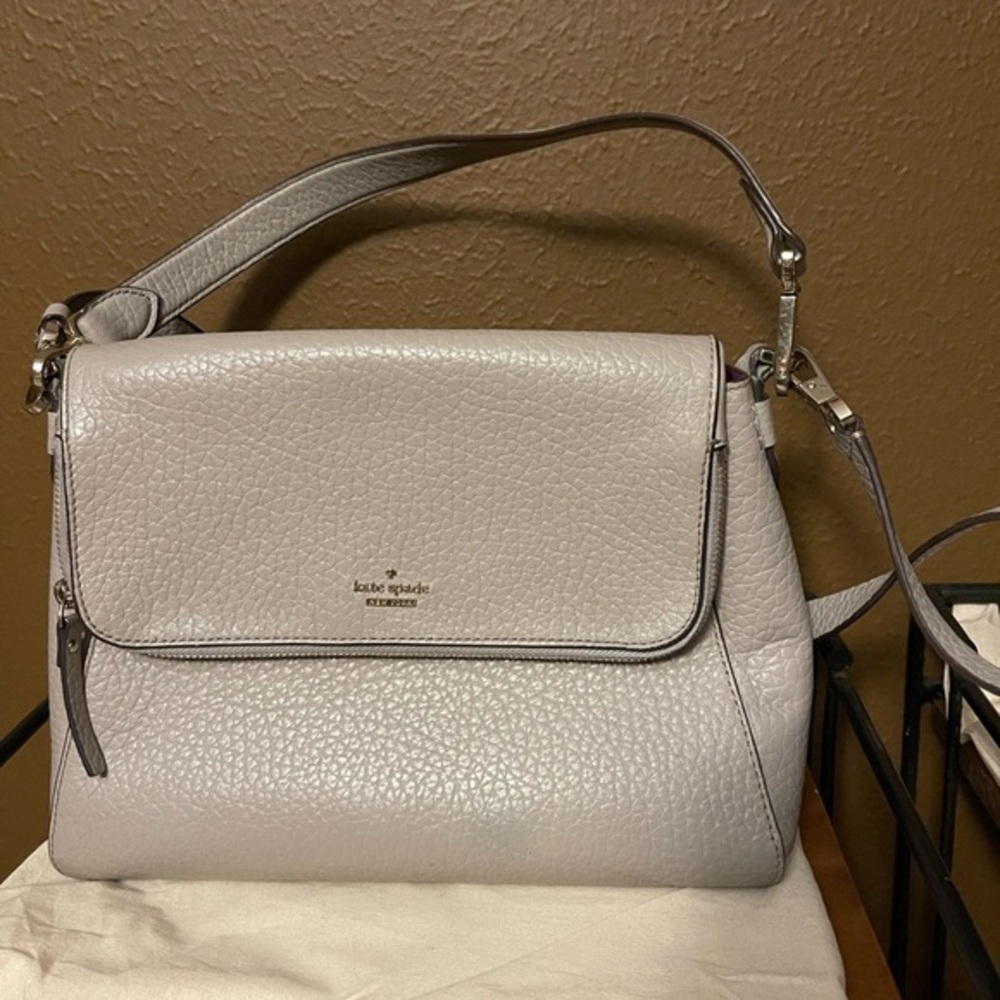 Kate Spade Pebbled Leather Shoulder Bag in Light Gray